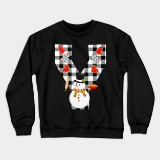 BW Buffalo Checks Pattern Monogram Y | Snowman Crewneck Sweatshirt